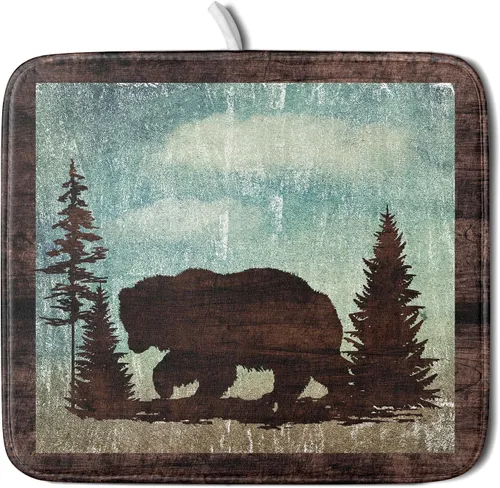 Vista 28 de Giwawa Tapete de secado de platos de café, vintage, antifatiga, taza de expreso, máquina de frijoles negros, tapete escurridor de platos, protector