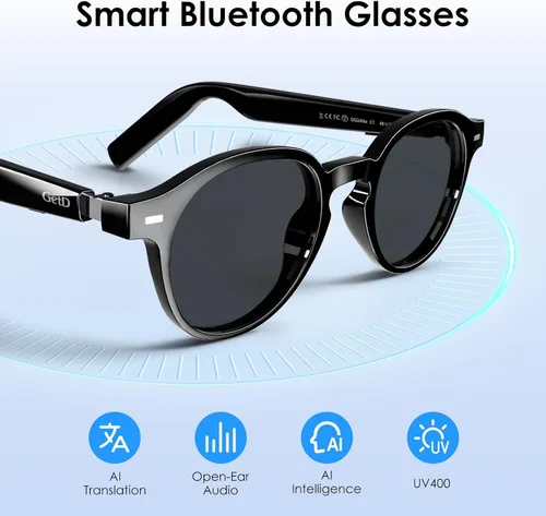 Vista 2 de Gafas de sol inteligentes GetD AI, traducción en tiempo real, audio de oído abierto Bluetooth For Business Meetings Travel & Daily Use, Languages