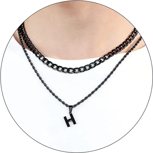 Vista 24 de SENRAN Collar con inicial en capas de la A a la Z para hombre, cadena de cuerda torcida de acero inoxidable de 18 a 20 pulgadas, dije de letra