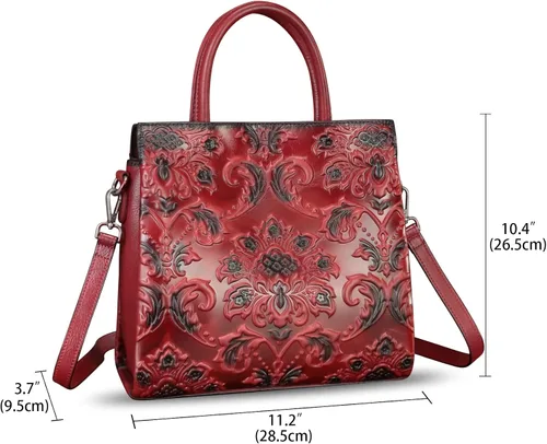 Vista 6 de Monederos y bolsos de cuero genuino para mujer, bolso de mano de cuero con relieve vintage para mujer, bolso cruzado de hombro, bolsas de mano