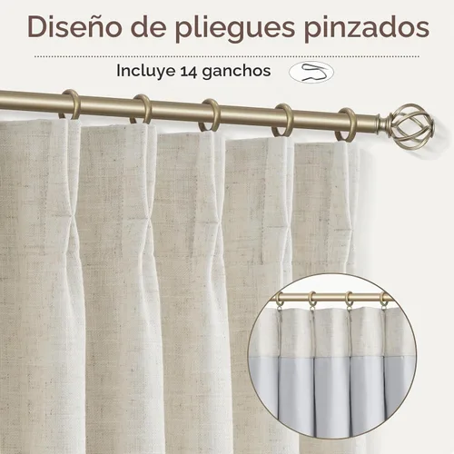 Vista 2 de CAPALOCA Cortinas extra de 60 pulgadas de ancho 100% opacas de 96 pulgadas Desnudo Natural
