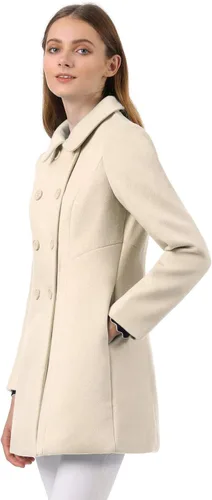 Vista 4 de Allegra K Abrigo Largo De Invierno Con Cuello Peter Pan Y Doble Botonadura Para Mujer Beige