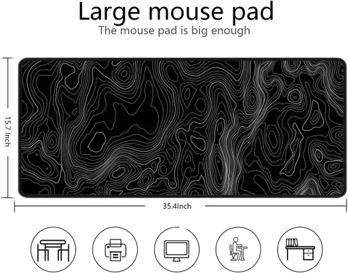 Vista 3 de Alfombrilla de mouse para juegos XXL de alta calidad, rendimiento inigualable, 35.4 x 15.8 pulgadas, diseño de contorno topográfico negro