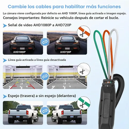 Vista 5 de AHD 1080P - Cámara de respaldo para matrícula, 170 grados, gran angular, visión nocturna, carcasa de metal, línea de guía de encendido/apagado