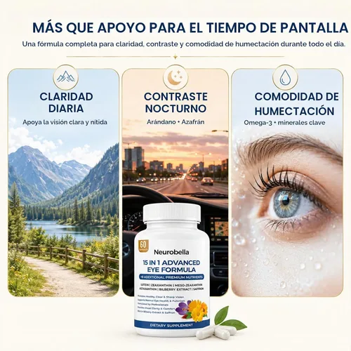 Vista 5 de Fórmula avanzada 15 en 1 para los ojos, vitaminas oculares con luteína, zeaxantina y meso-zeaxantina, arándano, azafrán y astaxantina, apoyo