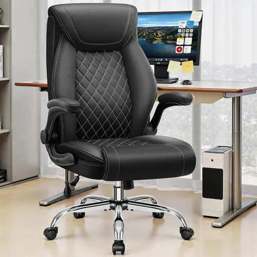 Vista 8 de BestGlory Silla de oficina ejecutiva con soporte lumbar, silla de escritorio ergonómica grande y alta, silla de cuero cómoda con respaldo alto