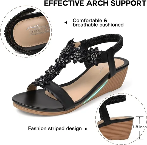 Vista 3 de SHIBEVER Sandalias de cuña para mujer de vestir plataforma de verano cómoda sandalias bajas para mujer