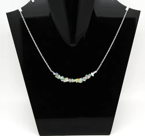 Vista 3 de Gempires Fire Opal Chips Bar Necklace, Opal Crystal Necklace, Gift for Her, Gemstone Jewelry, 18 inch Adjustable Silver Plated Chain