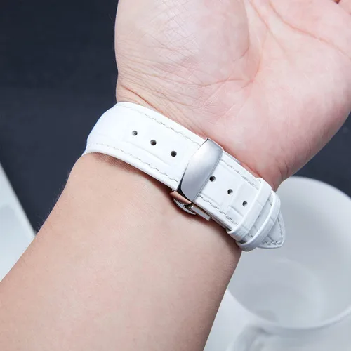 Vista 5 de BINLUN Leather Watch Strap, Quick Release Genuine Leather Replacement Watch Band with Butterfly Deployment Buckle for Men and Women, 12mm-24mm Blanco