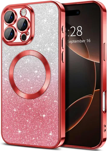Vista 142 de Hython Funda para iPhone 13 Pro transparente con purpurina magnética [compatible con MagSafe] Protector completo de lente de cámara delgado