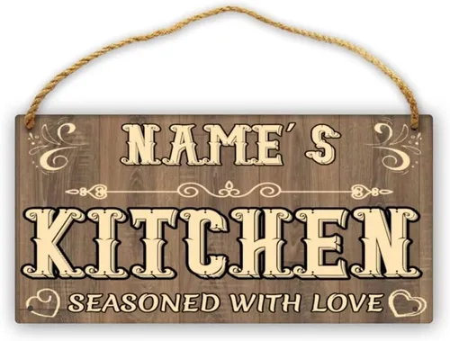 Vista 9 de Letrero de cocina de madera personalizado con sazonado con amor, accesorios de cocina, decoración de pared, regalos