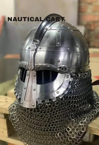 Vista 5 de BLUEBIRD MEDIEVAL - Casco de acero medieval con cadena para cosplay, SCALARP