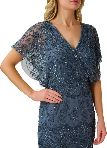 Vista 4 de Adrianna Papell Vestido de malla con cuentas para mujer