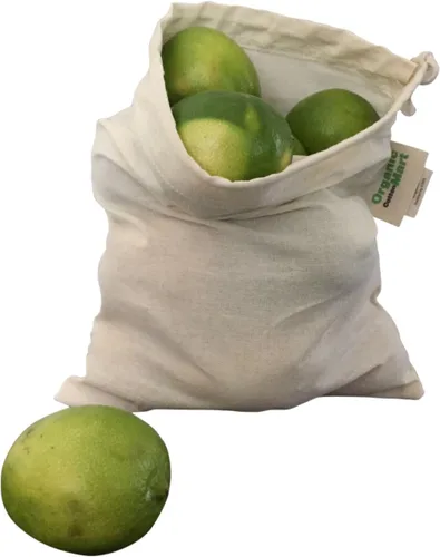 Vista 6 de Bolsas reutilizables de algodón lavables – Bolsas de algodón orgánico para verduras – Bolsa de tela con cordón – Bolsas de tela de muselina
