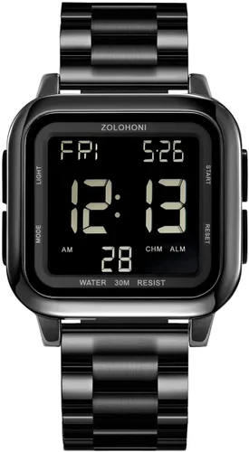 Vista 15 de Reloj digital zolohoni para hombre, relojes de acero inoxidable cuadrados, relojes de pulsera para hombre impermeables de cara grande con hora dual