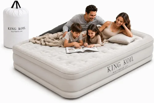 Vista 10 de King Koil Colchón de Aire Individual de Lujo con Bomba de Alta Velocidad Integrada para Acampar, Hogar e Invitados - Colchón Inflable Elevado