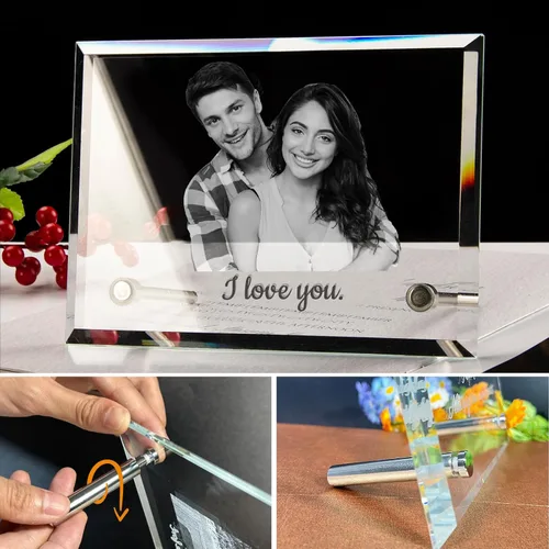 Vista 7 de Marco de fotos de cristal personalizado, marco de fotos de cristal grabado personalizado, regalo de fotos de recuerdo personalizado para el día