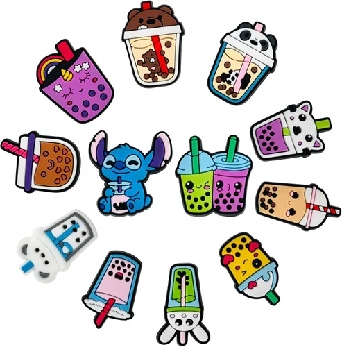 Vista 6 de 30, 50, 100 dijes para zapatos de té Boba de verano para niños, adolescentes y adultos, lindos dijes geniales de vaca, flor, bruja para niñas