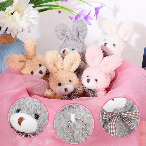 Vista 3 de Zomiboo - 12 piezas de mini conejito de peluche de 3.2 pulgadas, lindo animal de peluche a granel, pequeños conejitos suaves, juguetes de regalo