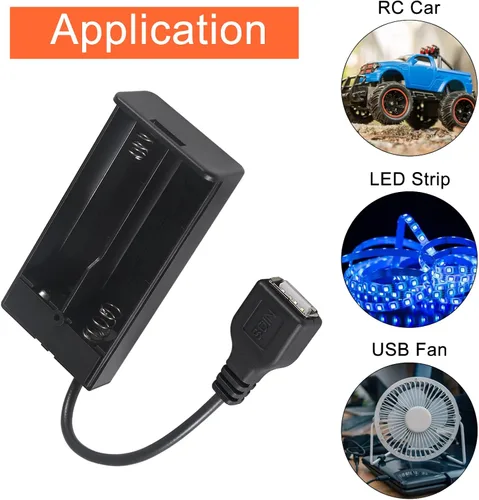 Vista 6 de 3 unids 2 AA titular de la batería USB hembra Socket 2 AA caja de batería titular con cubierta e interruptor de encendido/apagado