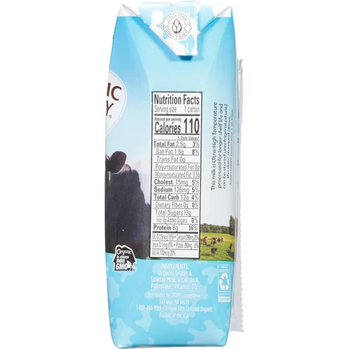 Vista 4 de Organic Valley, Cajas de leche, 1% de leche estable, aperitivos saludables, 8 onzas líquidas (paquete de 24)