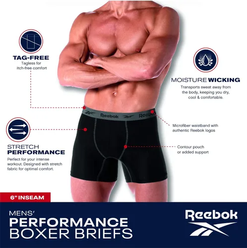 Vista 3 de Reebok Calzoncillos bóxer deportivos de rendimiento suave para hombre paquete de 3