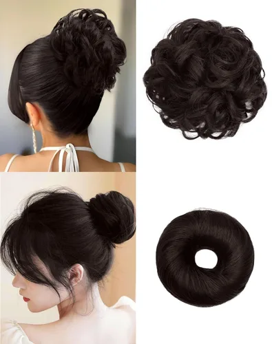 Vista 11 de 2 piezas de cabello desordenado moño sintético extensiones de moño Caoba