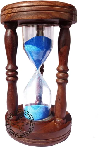 Vista 5 de Madera y latón arena temporizador hora vidrio arena vidrio reloj 7 pulgadas mejor para regalo artículo