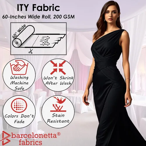 Vista 3 de ITY - Tela de jersey Tejido de elastano, elástico en 2 direcciones, 95% poliéster, 5% elastano, antiarrugas, transpirable, 60 pulgadas de ancho
