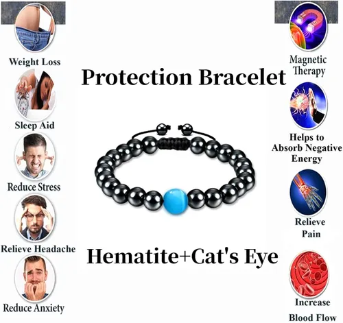 Vista 3 de Pulsera de triple protección para traer suerte y prosperidad hematita negra obsidiana ojo de tigre, pulsera Fengshui para mujeres y hombres