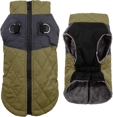 Vista 10 de JoyDaog - Abrigos de invierno para perros pequeños, chaqueta de cachorro con arnés, negro, XS Negro (estándar).