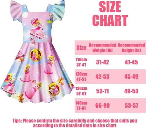 Vista 3 de SHELOVESIT Princess Peach Dress for Girls, Super Bros Dress Outfit Cosplay Costume Halloween and Birthday Party