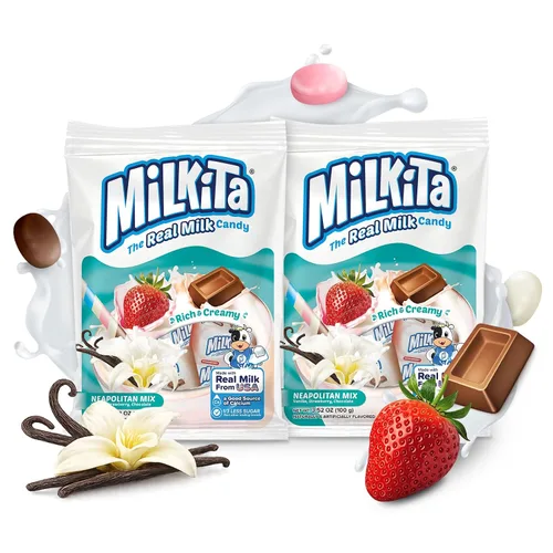 Vista 20 de Milkita Caramelo cremoso de leche de plátano – Dulces saludables bajos en azúcar con leche real para niños y adultos – Caramelos sin grasa y sin