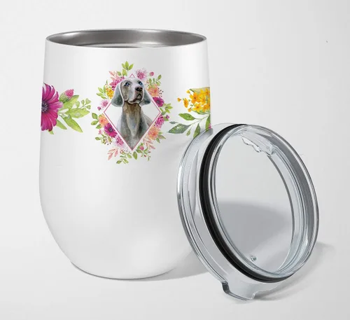 Vista 56 de Caroline's Treasures CK4110TBL12 Afghan Hound Pink Flowers - Vaso de vino aislado de acero inoxidable de 12 onzas con tapa, bonita taza de viaje
