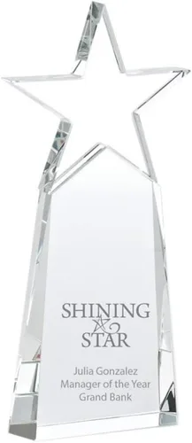 Vista 14 de Baudville Trofeo grabado – Cristal – Torre con estrella en la parte superior – Premio para empleados – Grabado personalizado de hasta cuatro líneas