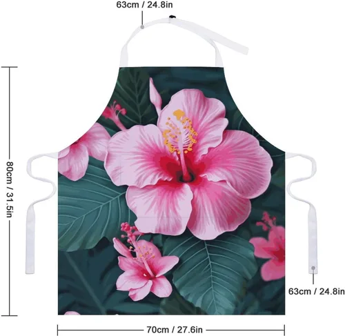 Vista 2 de MUSM Hawaii Pink Flower Apron，Classic Vintage Funny with Pockets Aprons,Adjustable Bib Waterdrop Resistant for Kitchen Cooking Restaurant BBQ