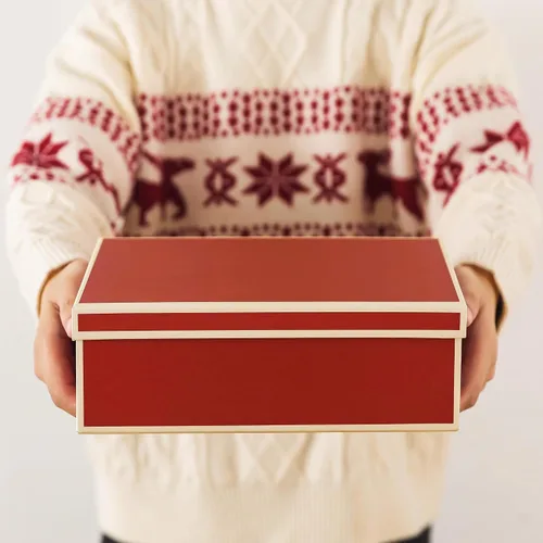 Vista 7 de Soul & Lane Cajas de Navidad con tapas, juego de 10, cajas de regalo rojas festivas para regalos, almacenamiento decorativo de cartón