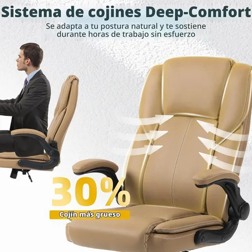 Vista 5 de Silla de oficina – Silla ejecutiva de cuero de escritorio de oficina con respaldo alto con función de balanceo – Ergonómica, transpirable, cómoda