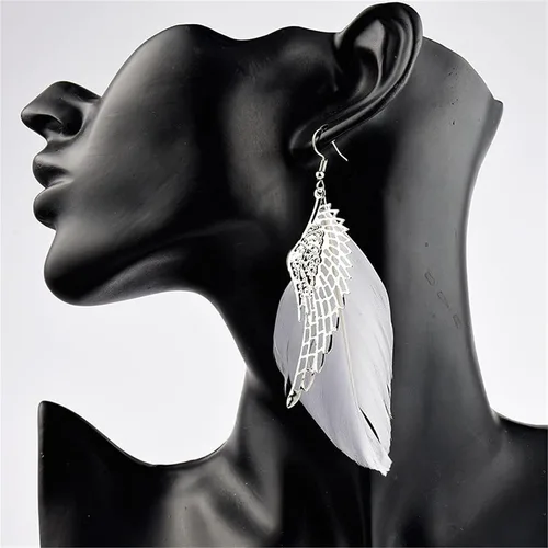 Vista 5 de ONLYJUMP Pendientes de alas de ángel con diseño de plumas para mujeres y niñas chapados en plata estilo bohemio con alas de hada ligeros colgantes