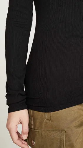 Vista 7 de Enza Costa Top de manga larga con cuello en U para mujer Negro