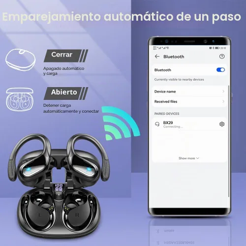 Vista 3 de Ltinist Auriculares inalámbricos, auriculares Bluetooth 5.4 deportivos de 75 horas, auriculares Bluetooth 2026, graves profundos sobre los oídos