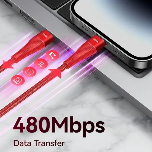 Vista 6 de ohbox Cable USB C a USB C de 3 pies, paquete de 3 cables USB C a C de carga Rojo