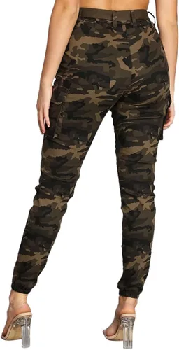 Vista 2 de Pantalones de senderismo tipo cargo para mujer, pantalones de camuflaje ajustados, casuales, para exteriores, pantalones deportivos con bolsillos