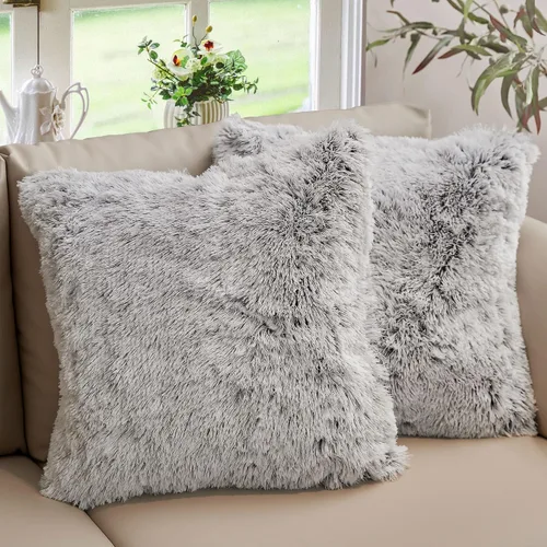 Vista 10 de Cheer Collection Almohadas Decorativas para Sofá y Cama, Almohadas Decorativas Suaves de Pelo Largo con Rellenos Incluidos, Acogedoras Almohadas
