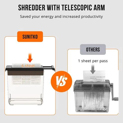 Vista 12 de Suntiko 6-Sheet Strip Cut Portable Home Paper Shredder no Basket Negro