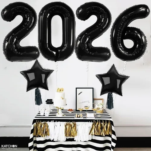 Vista 5 de Katchon, Globos gigantes negros grandes 2026 – 42 pulgadas Globos de graduación 2026 con globos de estrella negra para decoraciones de graduación