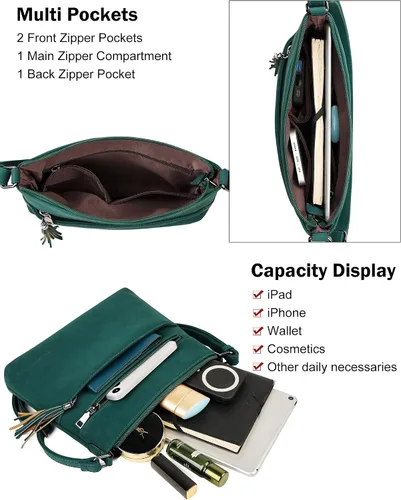 Vista 3 de MASINTOR Bolsos cruzados para mujer, bolso cruzado ligero y mediano, de cuero suave, bolsos de hombro para mujer con borla