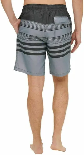 Vista 2 de Kirkland Signature Mens Elastic Waistband Mesh Lined Swim Short Trunk Black Melange Stripe