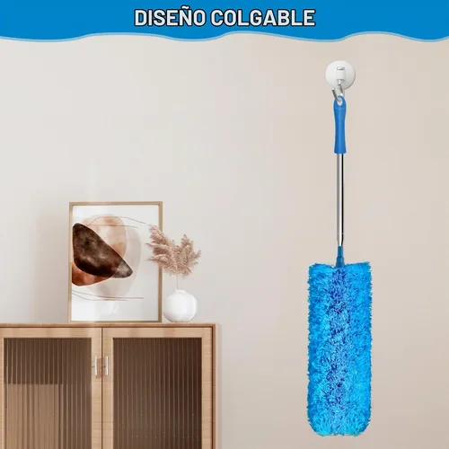 Vista 7 de JEHONN Plumero con poste de extensión de 100 pulgadas para limpiar ventilador de techo alto, removedor de polvo de plumas de microfibra extensible