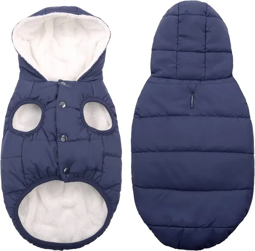 Vista 2 de Sudadera con capucha de vellón, abrigo impermeable resistente al viento, chaqueta cálida de invierno, ropa para mascotas para clima frío, chaleco